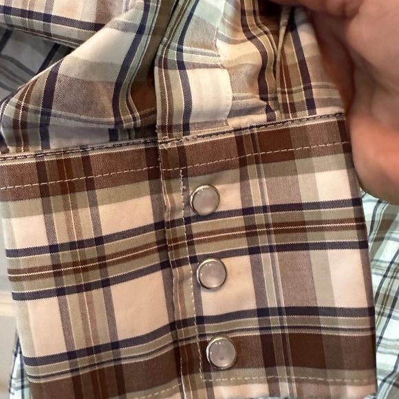 Men's Wrangler Long Sleeve Pearl Snap Up Shirt Western Striped Brown Small - Picture 5 of 6
